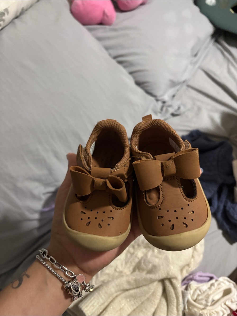 Munchkin Tan Bow-Accent Baby Mary Jane Shoes
